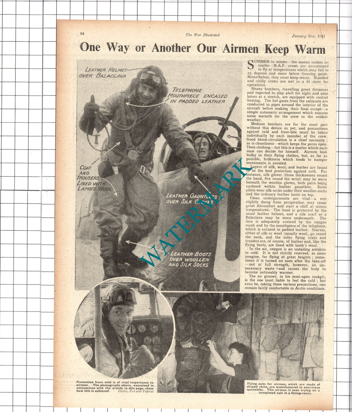 RAF Crew Protective Clothing World War Two - 1941 News Clipping / Print