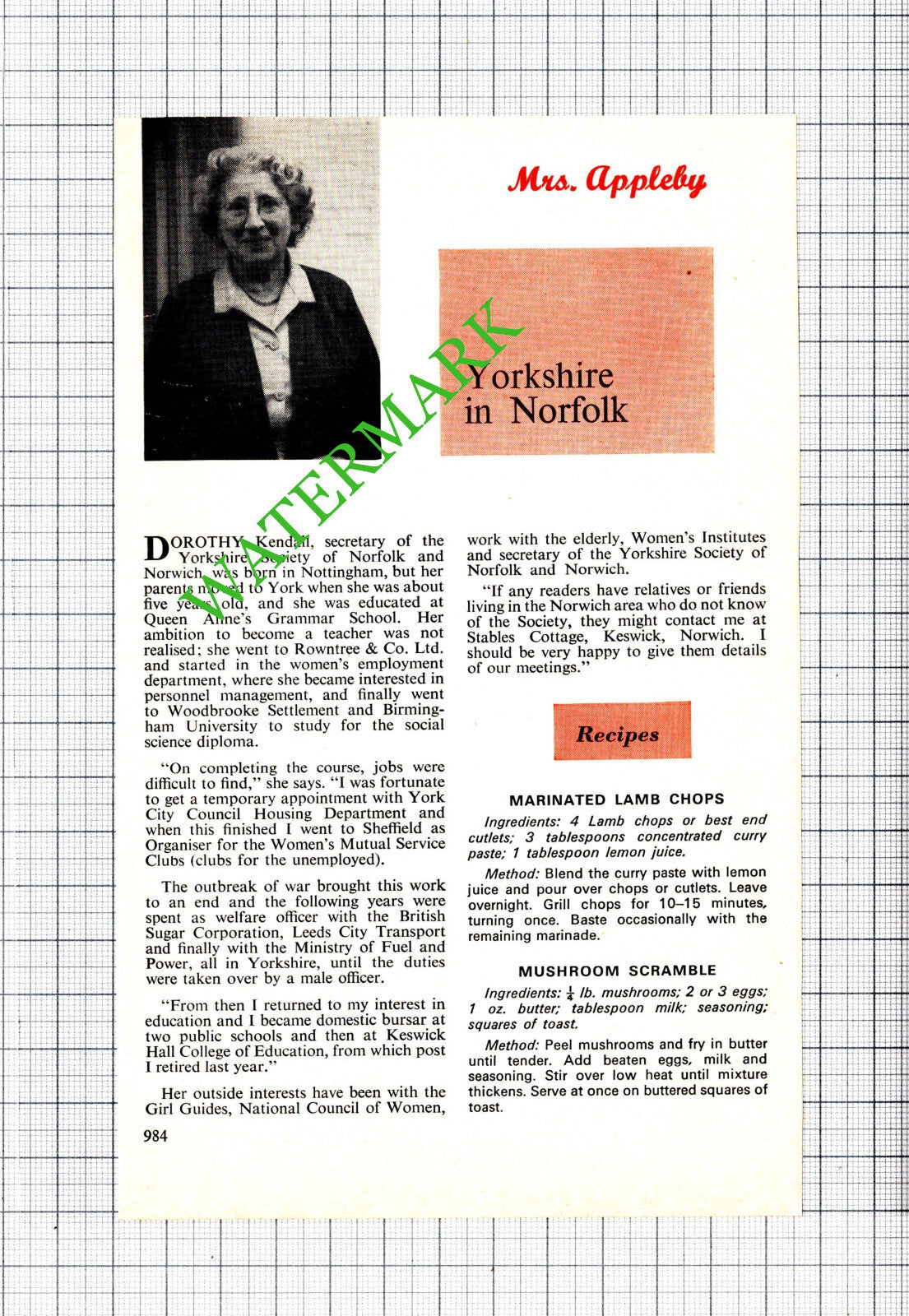 Dorothy Kendall Keswick Norfolk - 1977 Cutting