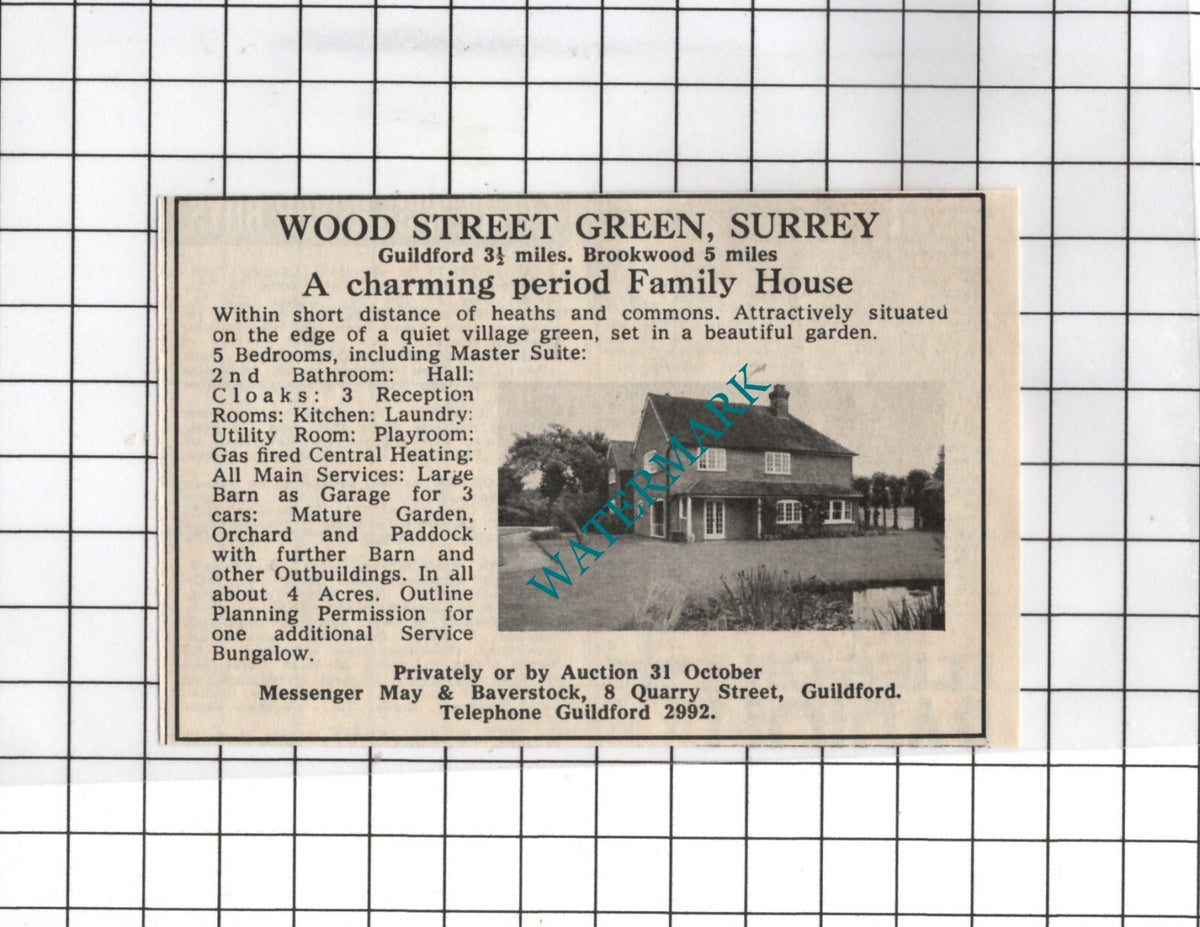 Wood Street Green Surrey House Sale Advert - 1968 Small Cutting