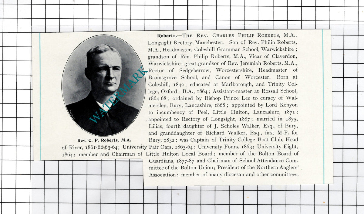The Rev Charles Philip Roberts Longsight Rectory Manchester - c.1900 Cutting