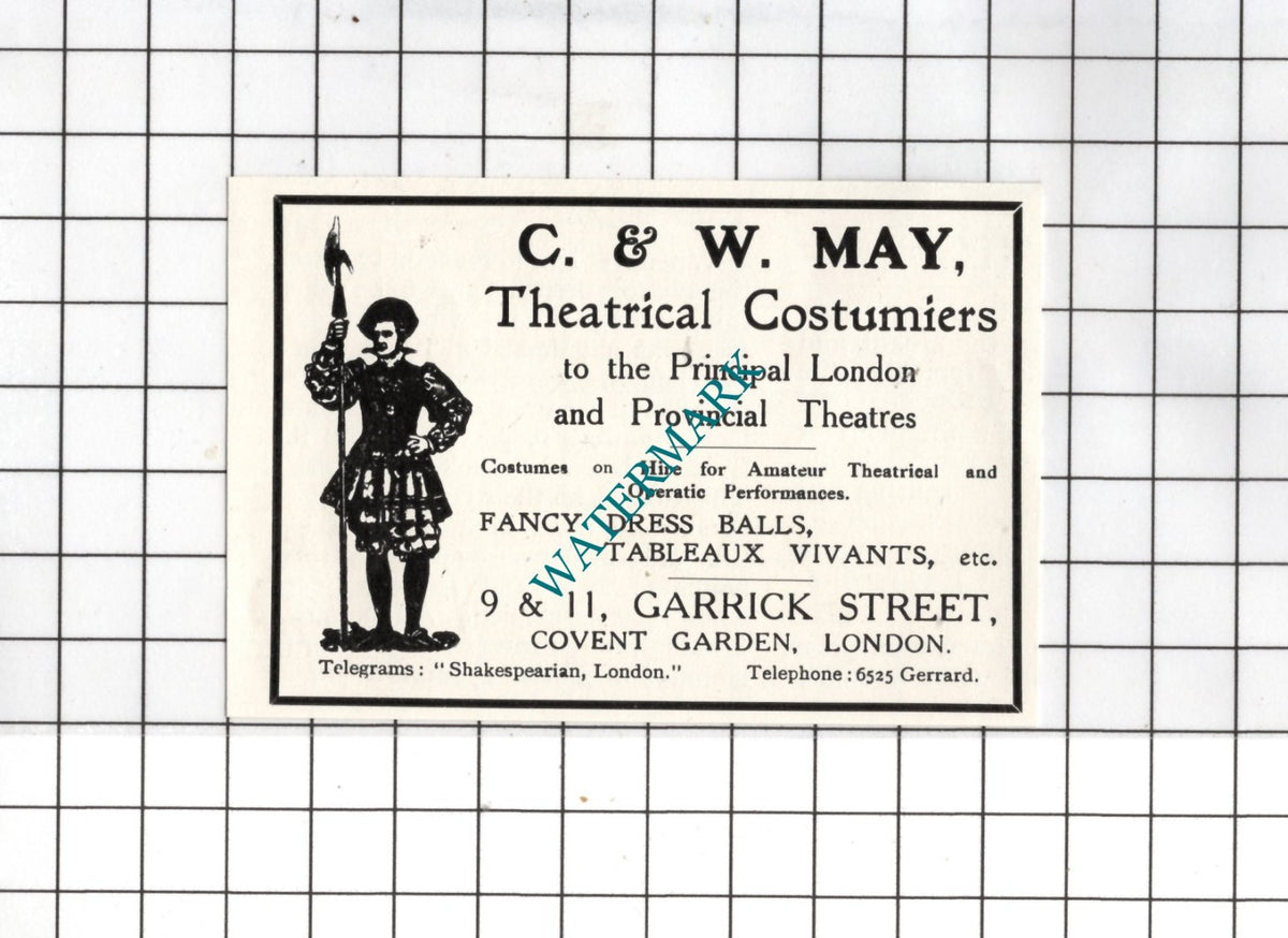 C & W May Covent Garden London Theatrical Costumiers - c.1913 SMALL Advert