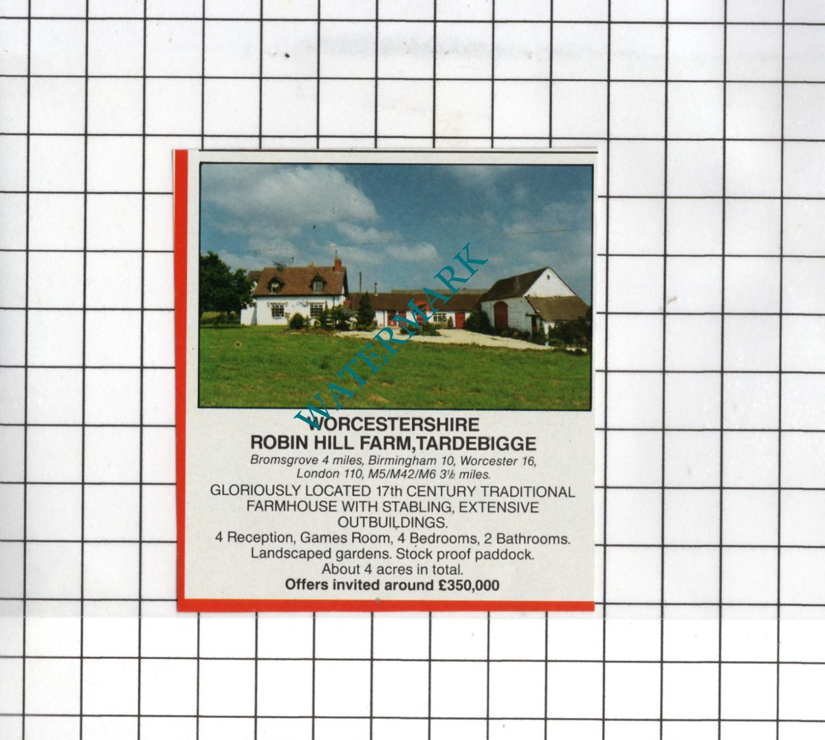 Robin Hill Farm Tardebigge Worcestershire - 1989 SMALL House Sale Advert