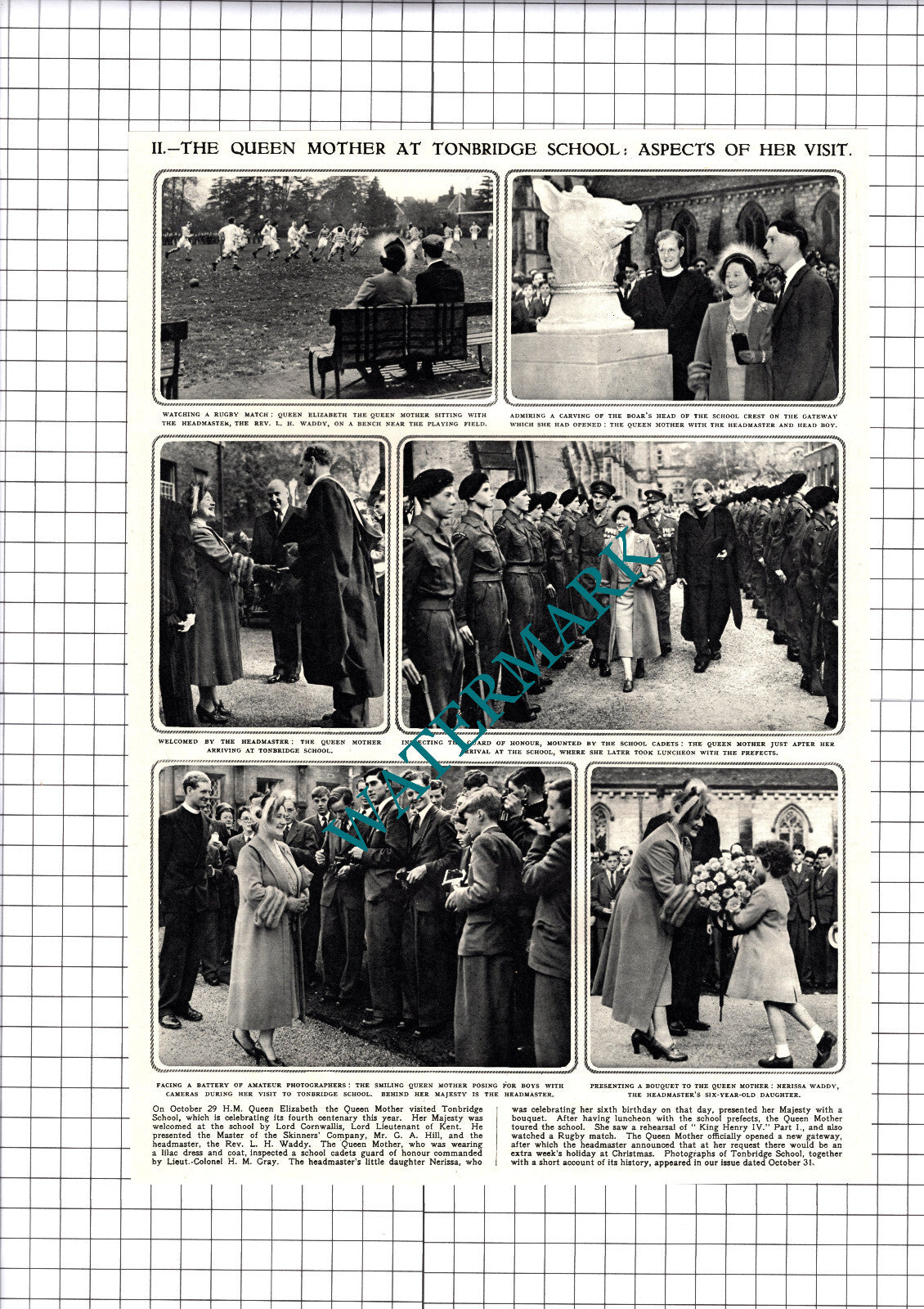 Tonbridge School Royal Visit Nerissa Waddy - 1953 Cutting / Print