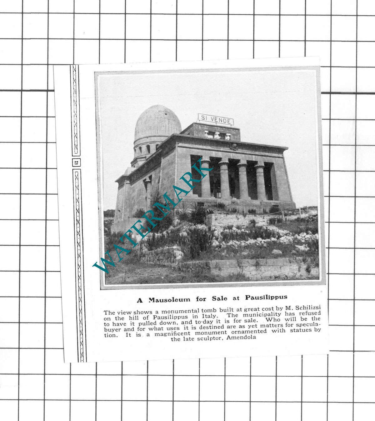Pausilippus Mausoleum - 1913 Small Clipping / Print