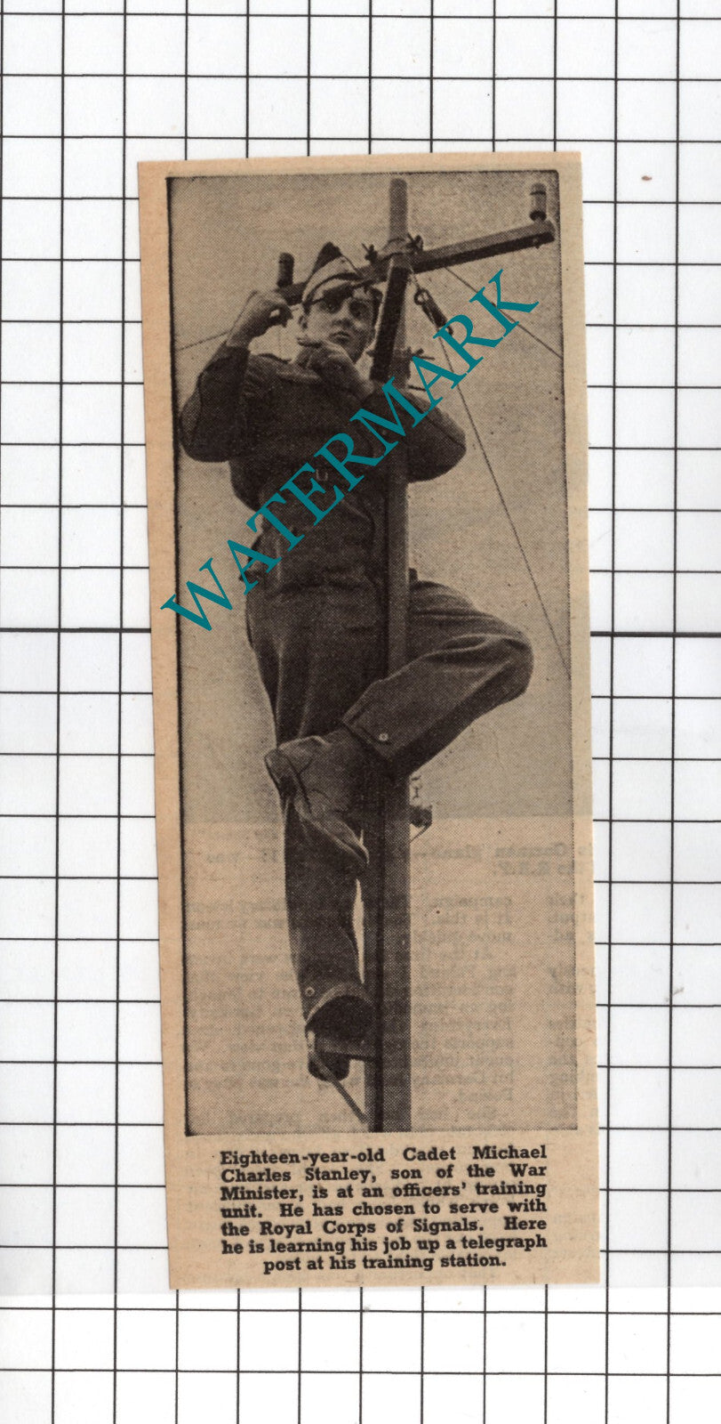 Cadet Michael Charles Stanley Royal Corps of Signals WW2 - 1940 Small Clipping