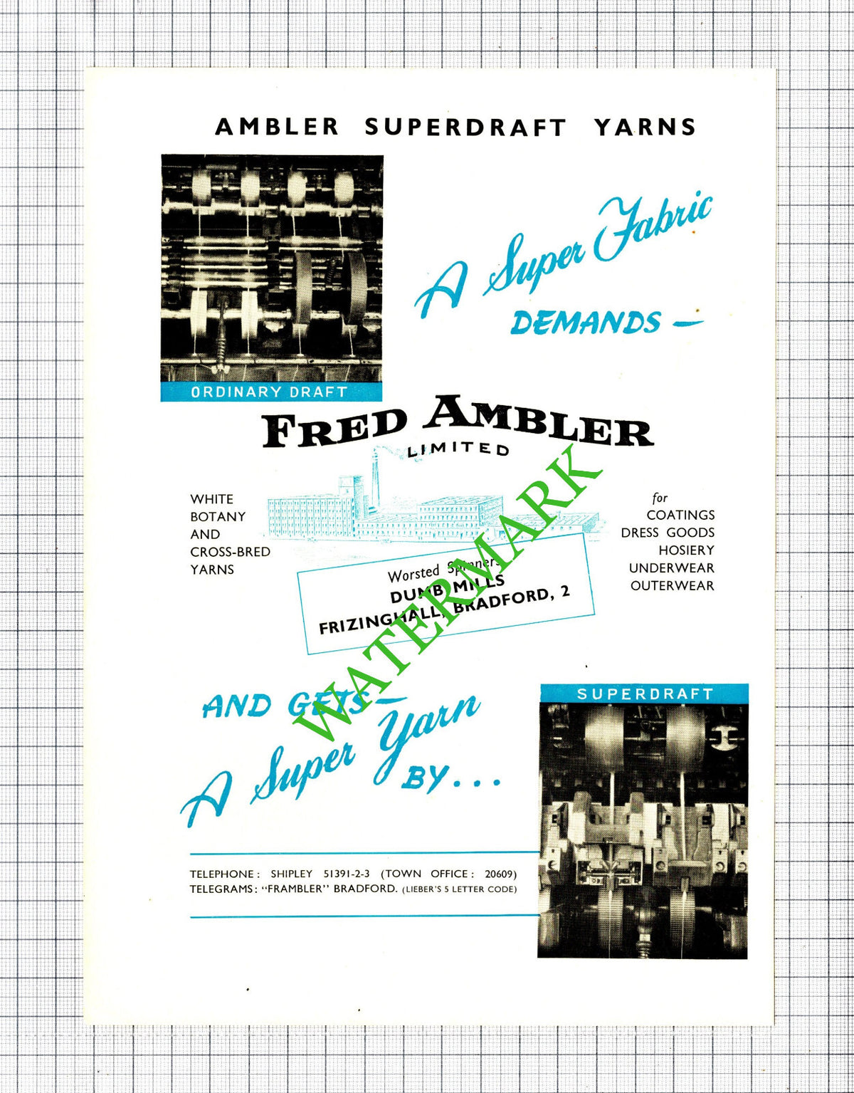 Fred Ambler Ltd Bradford Yorkshire Dumb Mills Advert - 1957 Cutting