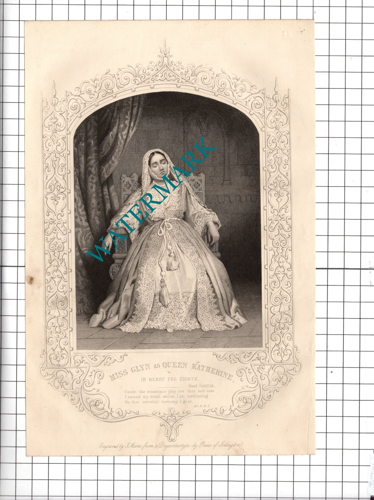 Miss Glyn Actress Katherine King Henry VIII William Shakespeare Print - c.1880