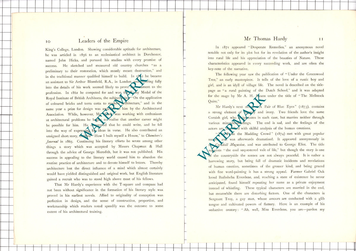 Mr Thomas Hardy Novelist - 1920's Article / Print