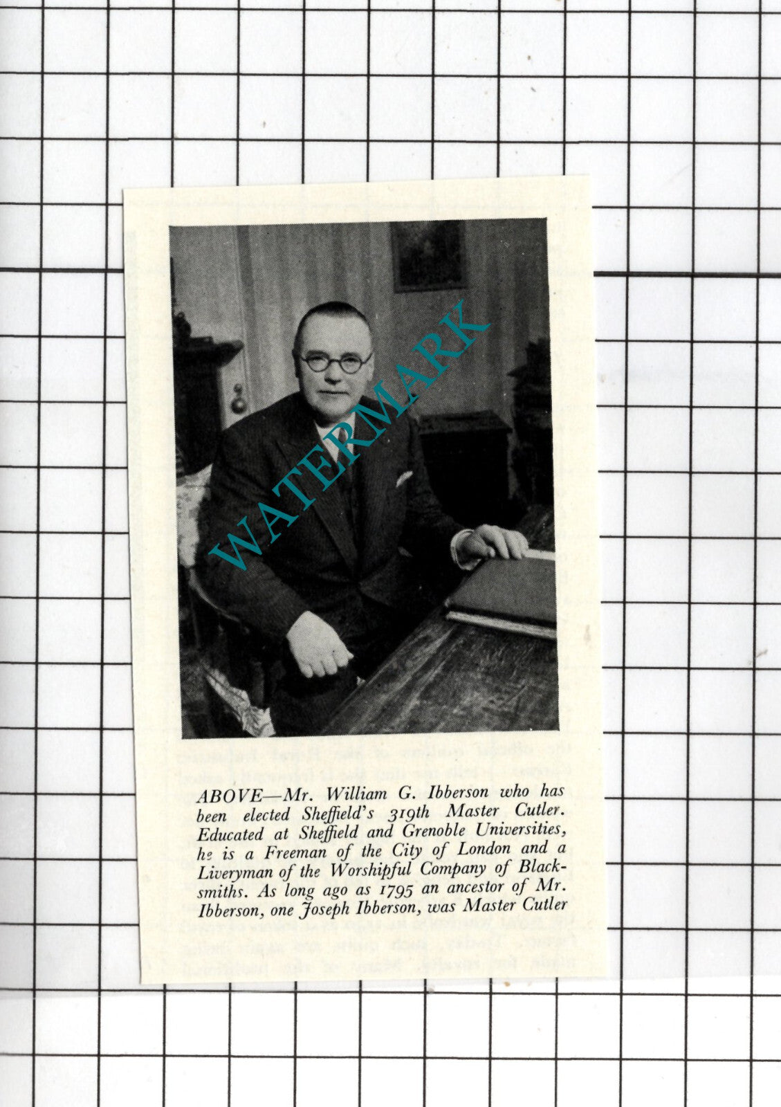 Mr William G Ibberson Master Cutler Sheffield Yorkshire - 1954 SMALL Clipping