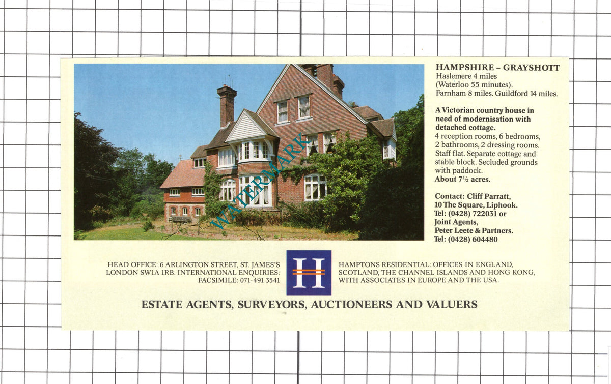 Grayshott Hampshire House Sale Advert - 1991 Clipping