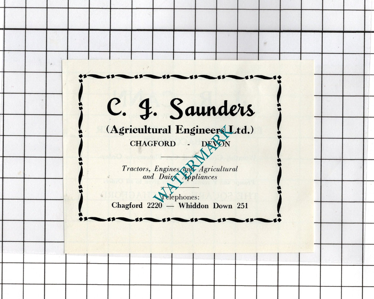 J R Cann Chagford Devon / C J Saunders Engineers -c.1940s Small Advert
