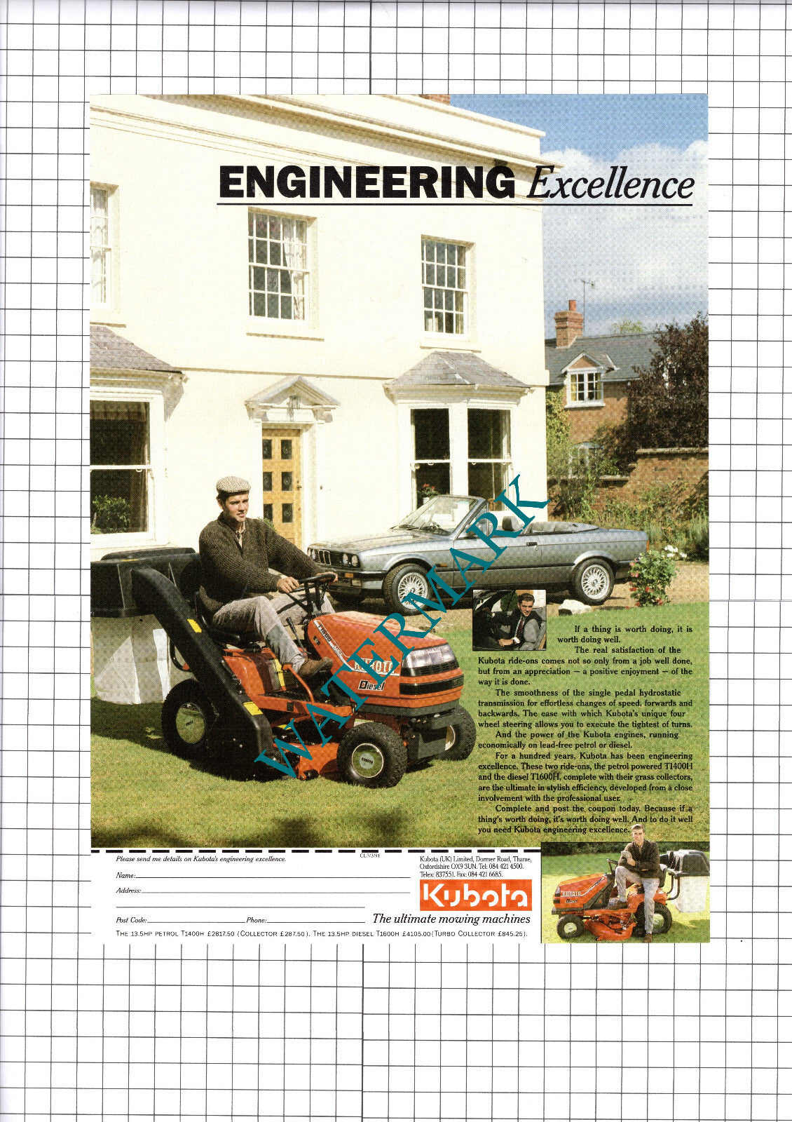 Kubota (UK) Ltd Thame Oxfordshire Advert - 1991 Clipping / Print
