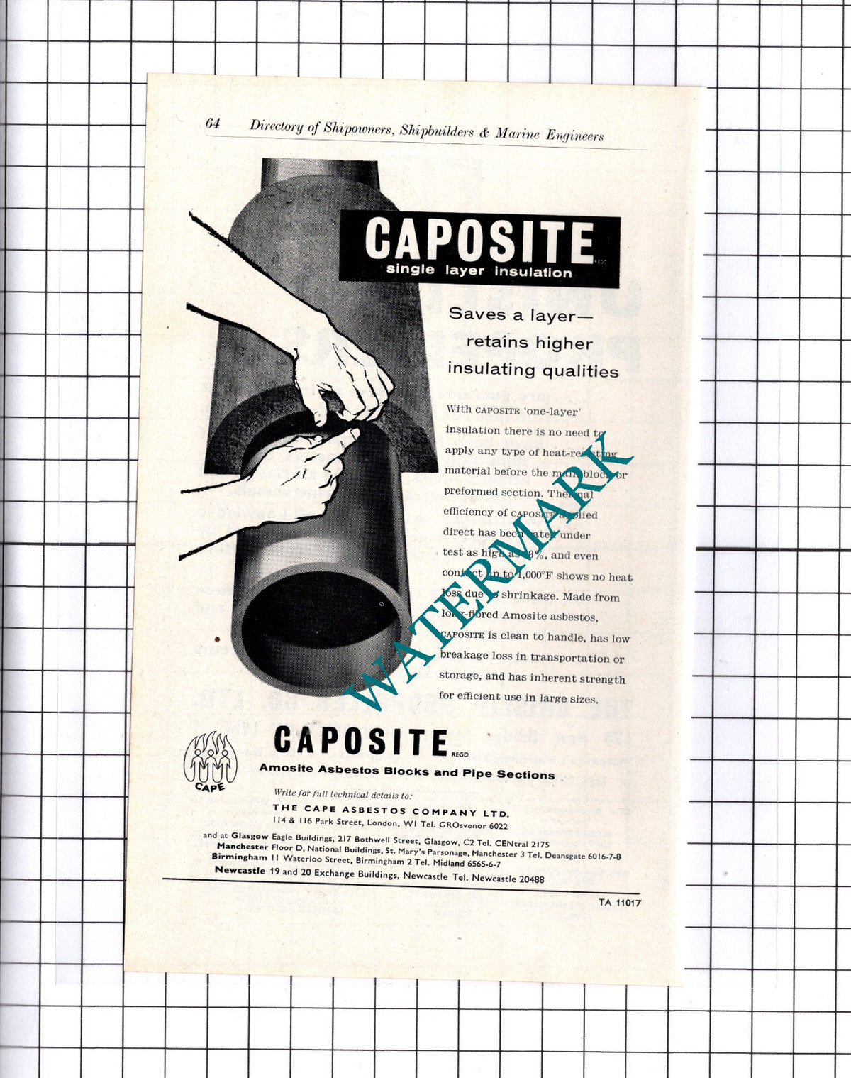 Unislip Propeller Newcastle on Tyne / Cape Asbestos Co London ADVERT - c.1957