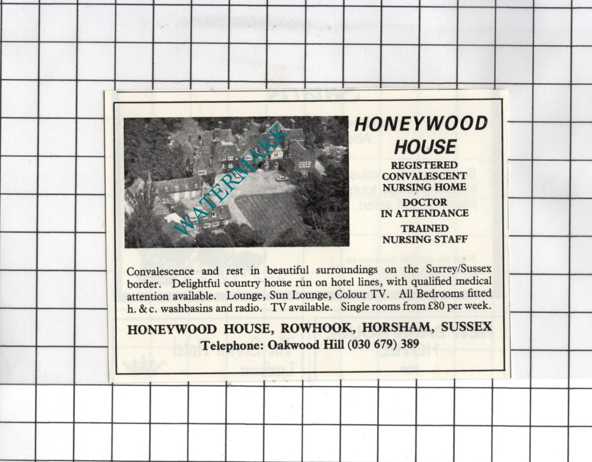 Honeywood House Rowhook Horsham Sussex Nursing Home - 1980 Small Advert