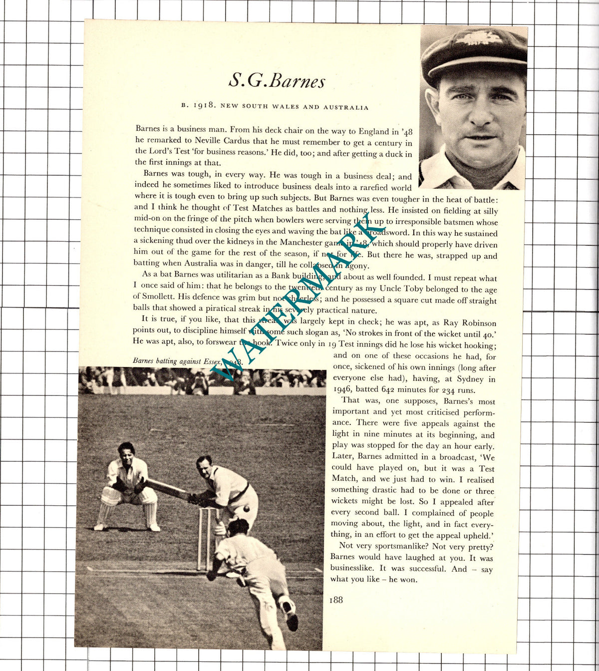 Ian Johnson Cricketer / S G Barnes Cricket - 1952 Book Print