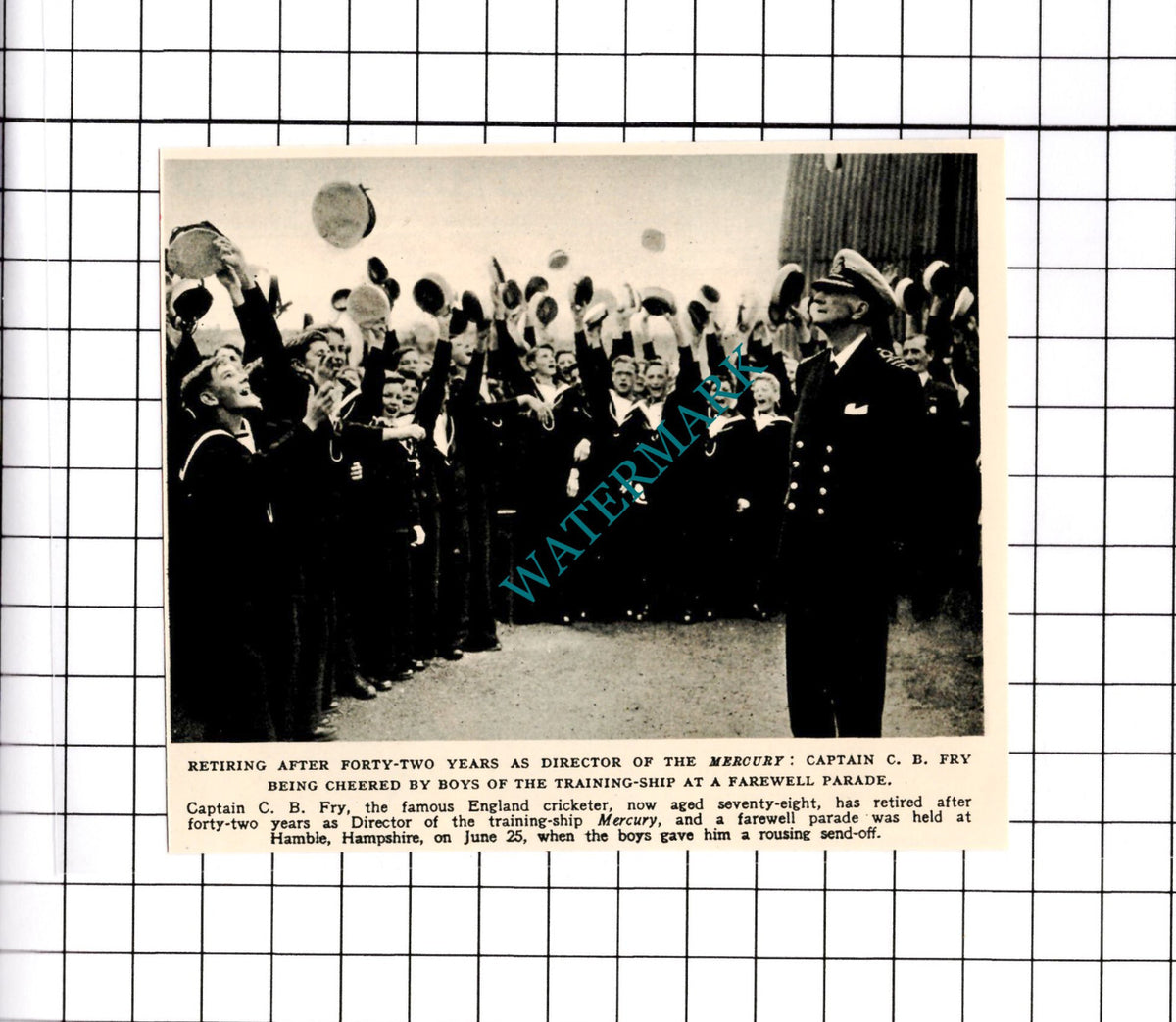 Captain C B Fry Training Ship MERCURY Cricketer - 1950 SMALL Clipping/ Print