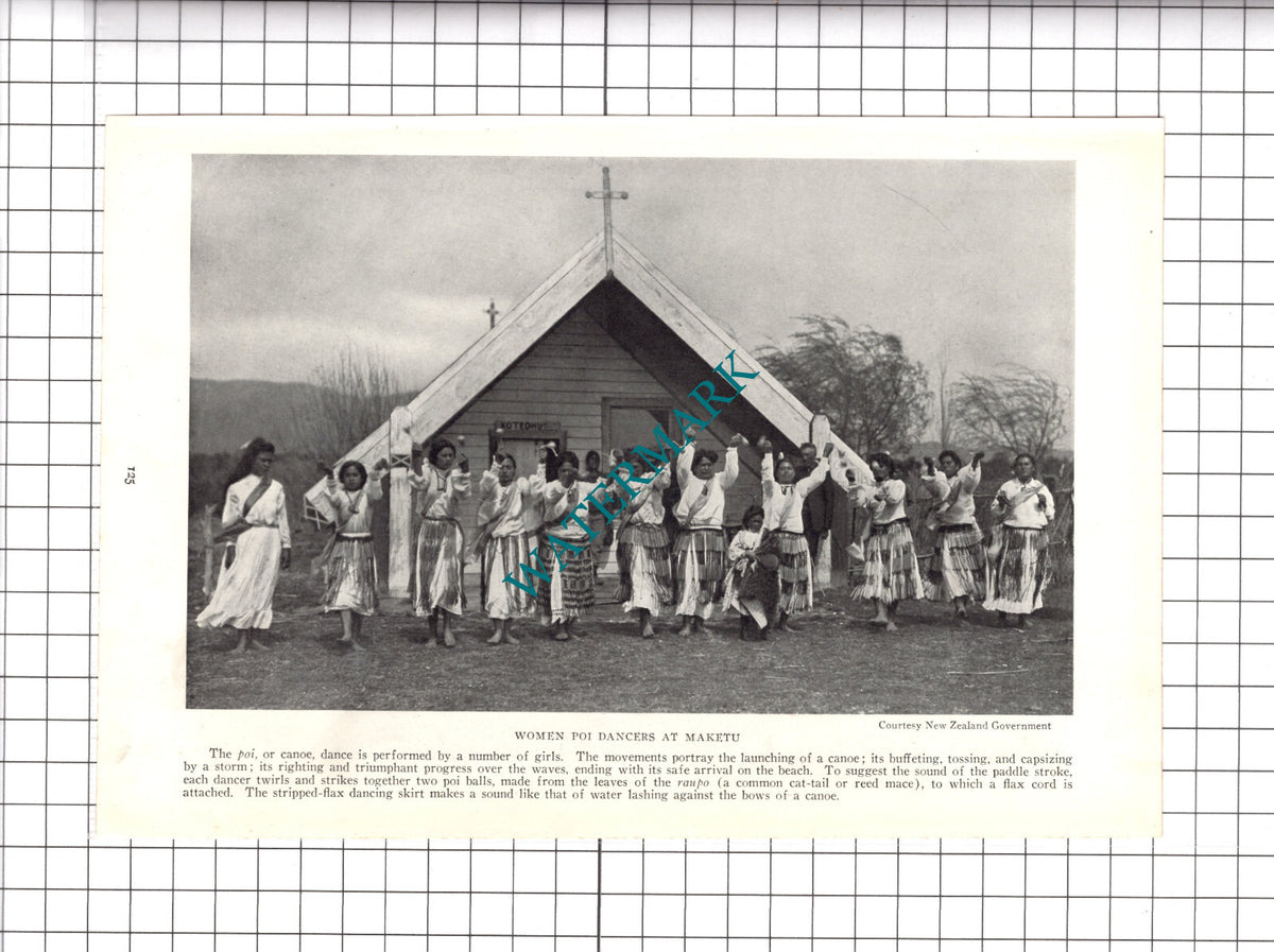 Maketu New Zealand Women Poi Dancers - 1925 Clipping / Print