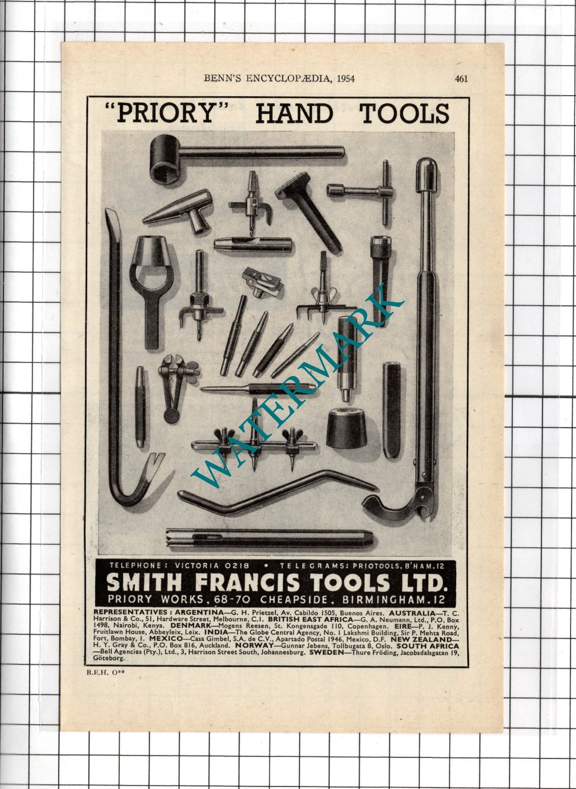 Smith Francis Tools Ltd Priory Works Birmingham Advert - 1954