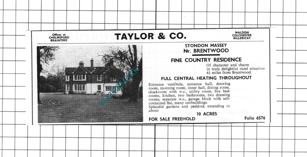 Stondon Massey Essex House Sale Advert - 1965 Cutting