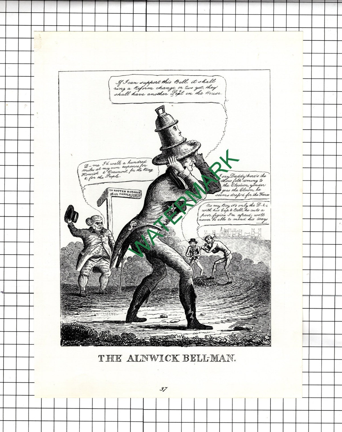 The Alnwick Bell-Man Alnwick Northumberland - 1969 Illustration / Clipping
