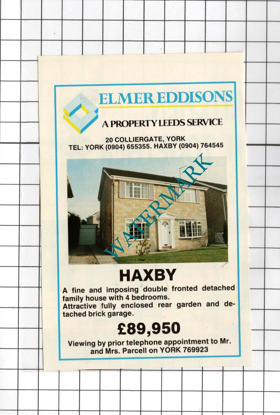 Haxby Yorkshire Parcell House Sale Advert - 1989 Small Cutting