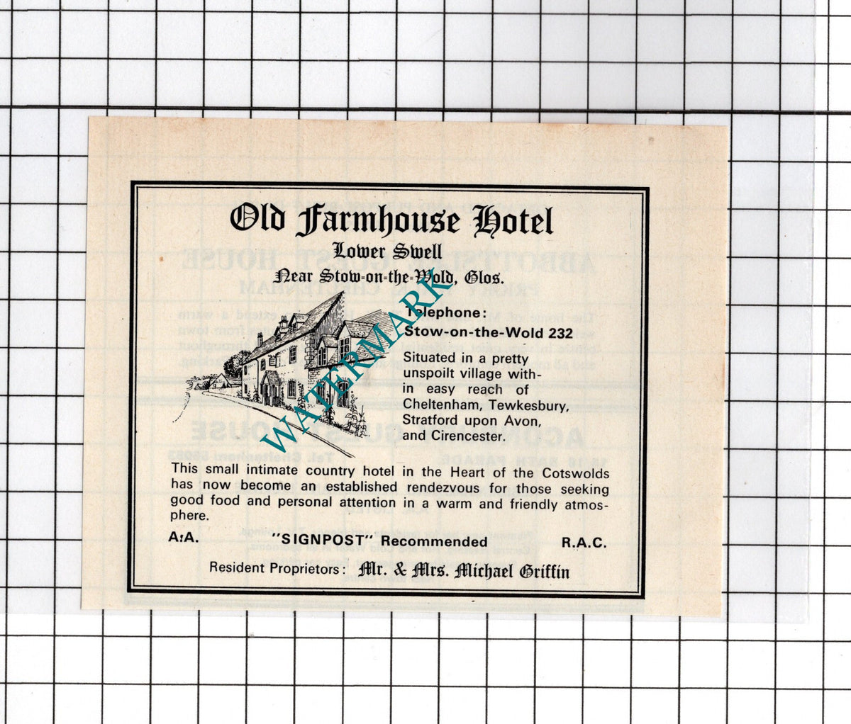 Old Farmhouse Hotel Lower Swell Michael Griffin - c.1970's Small Advert