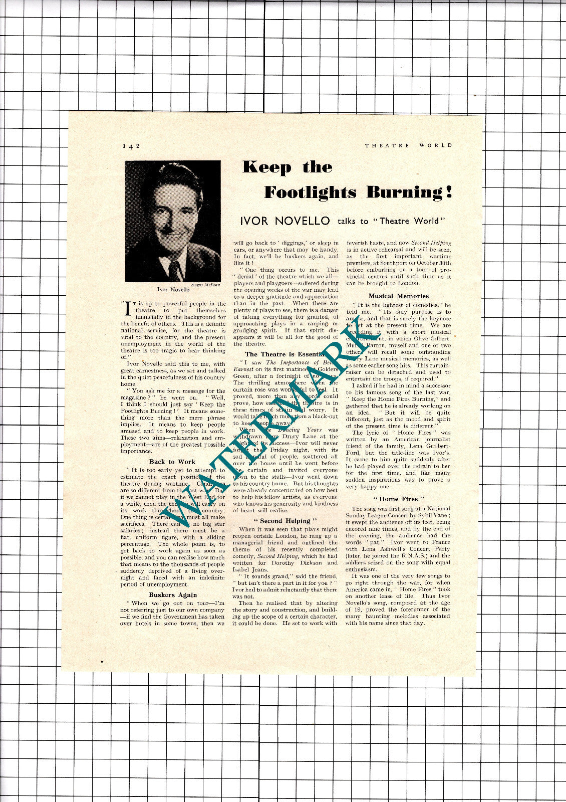 Ivor Novello Interview - 1939 Article / Print