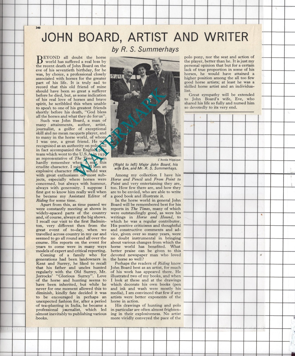 Major John Board Artist Writer Obituary - 1965 Clipping