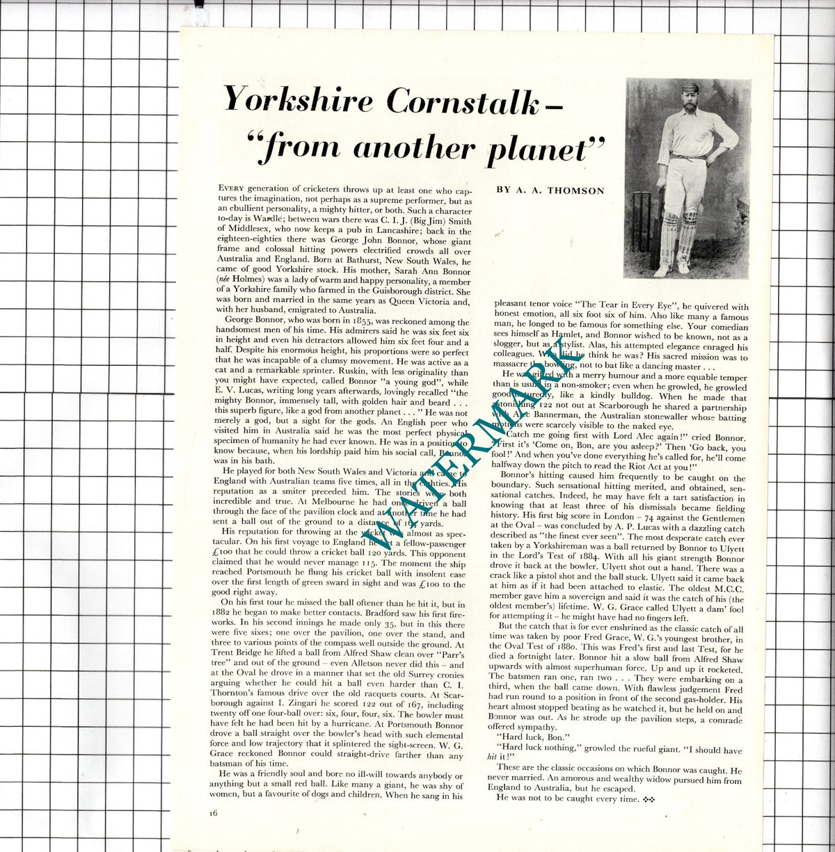 George Bonnor Cricketer - 1957 Article