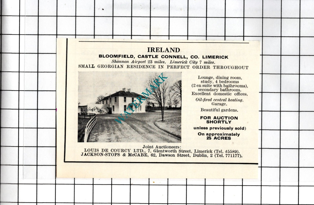 Bloomfield Castle Connell Co Limerick Ireland - 1967 SMALL House Sale Advert