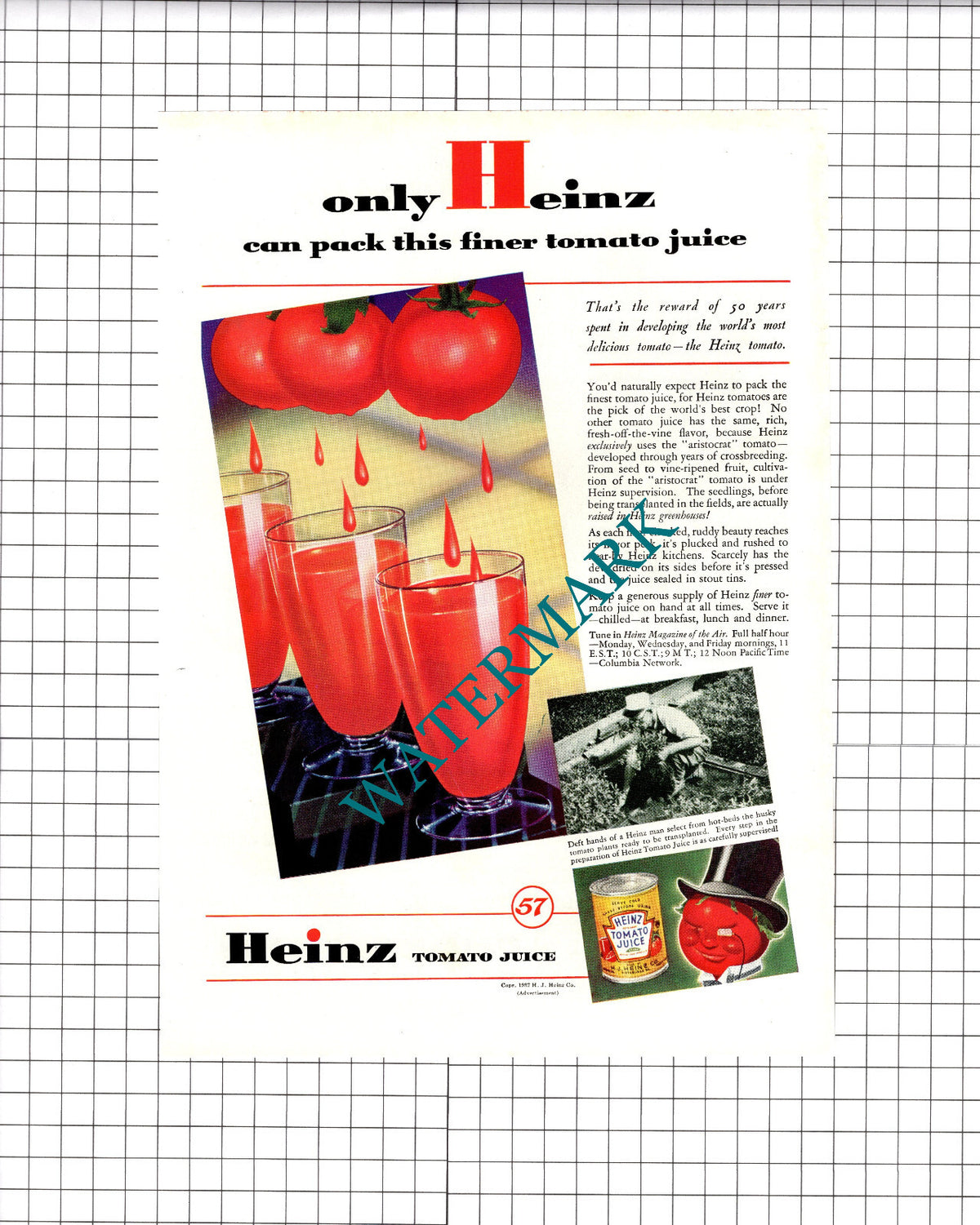 Heinz Tomato Juice Advert USA - 1937 Clipping / Print