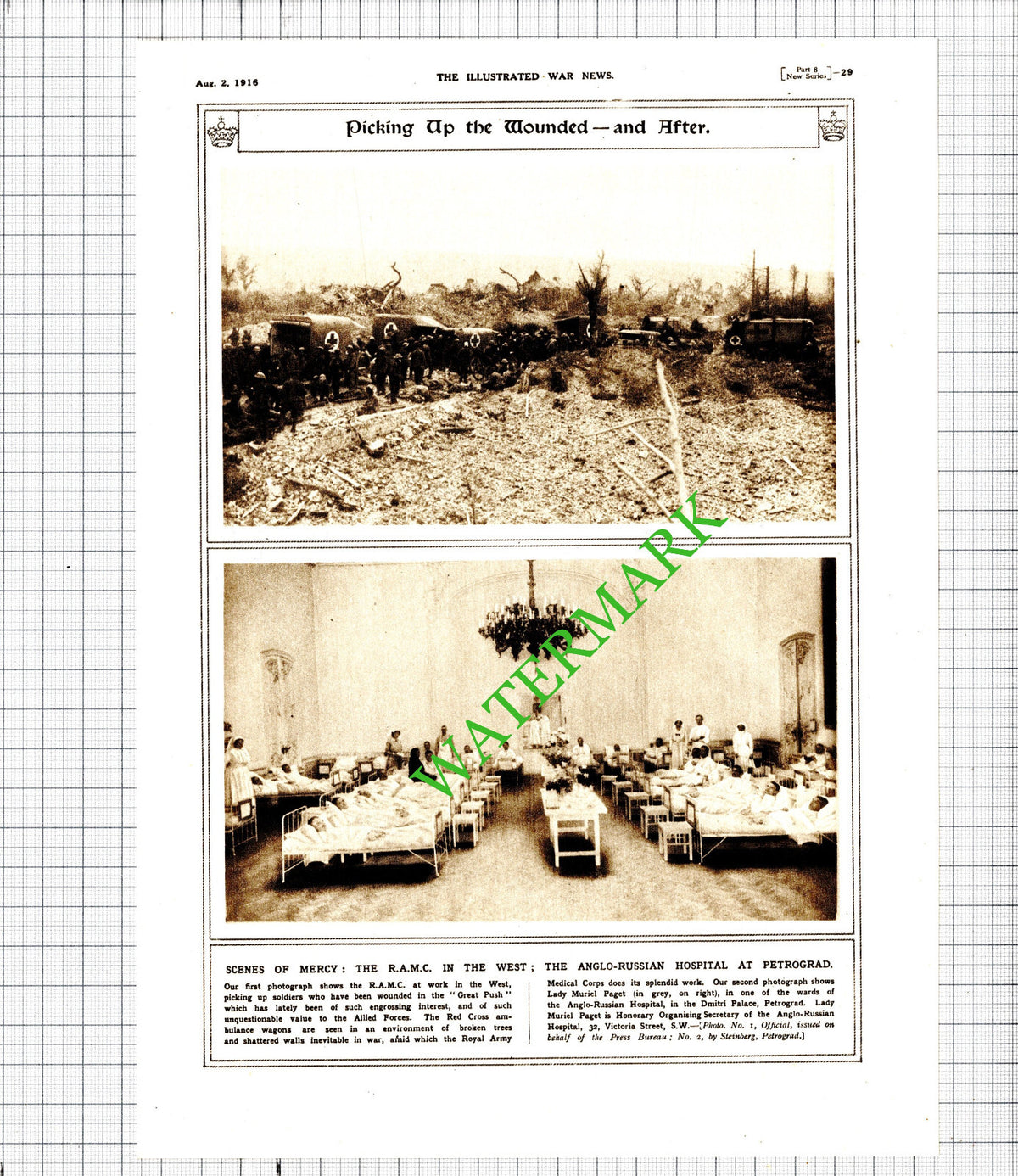 Lady Muriel Paget Dmitri Palace Petrograd Hospital Great War WW1 - 1916 Cutting