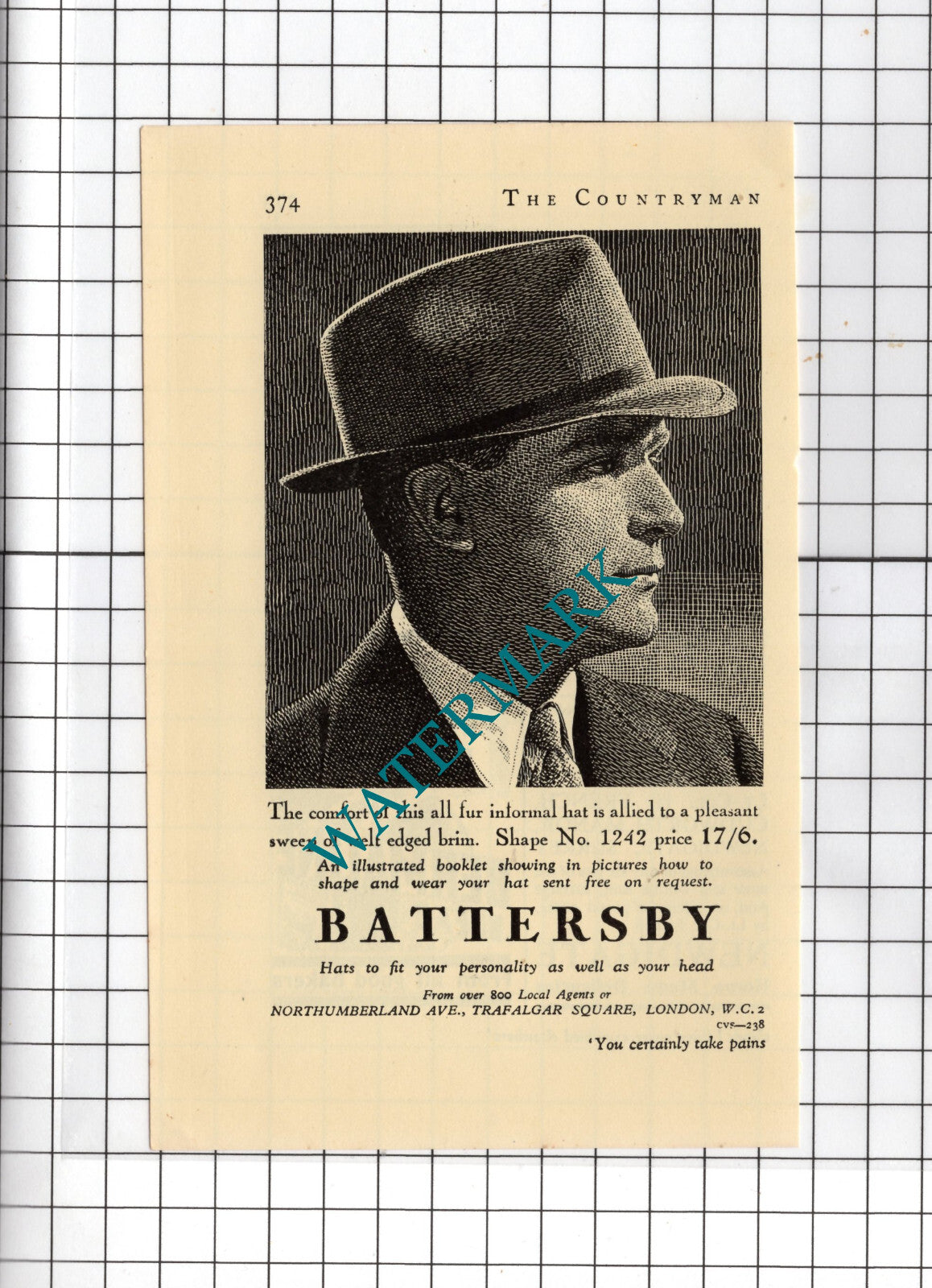 Battersby Trafalgar Square London Hats - 1938 Small Advert