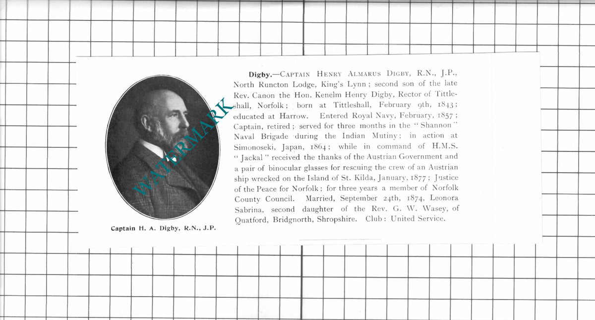 Captain Henry Almarus Digby North Runcton Lodge King's Lynn - 1911 Clipping