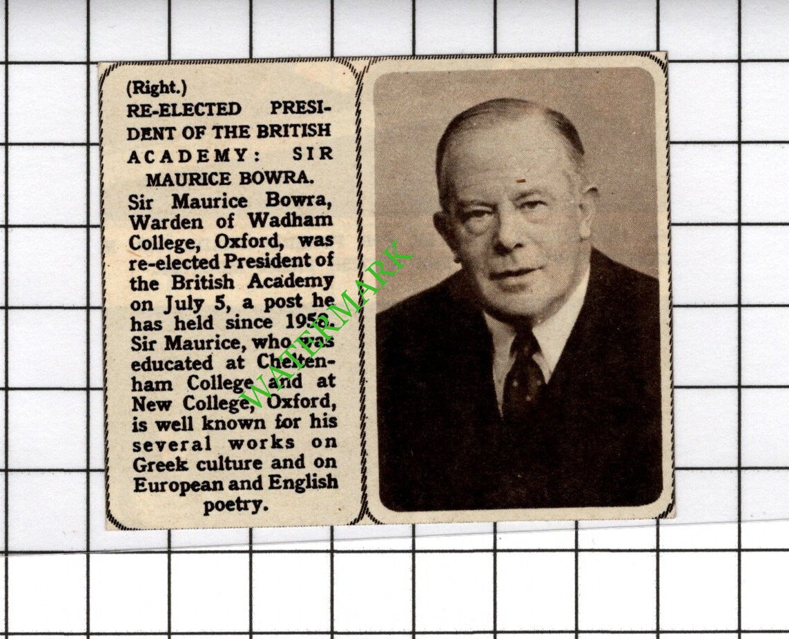 Sir Maurice Bowra Wadham College Oxford - 1961 SMALL Cutting