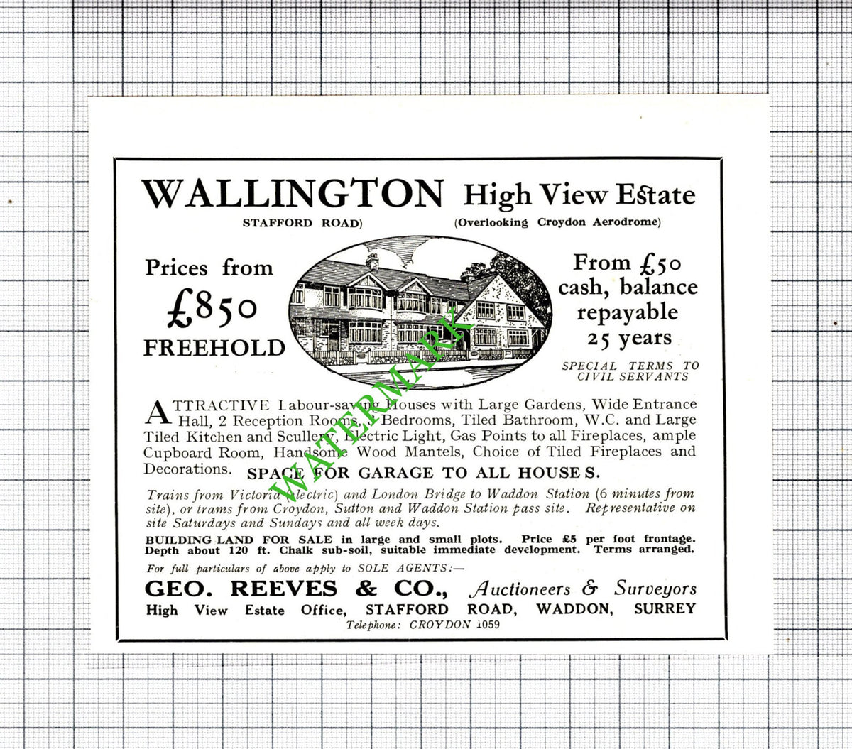 Wallington High View Estate Croydon Aerodrome Advert - 1927 Cutting