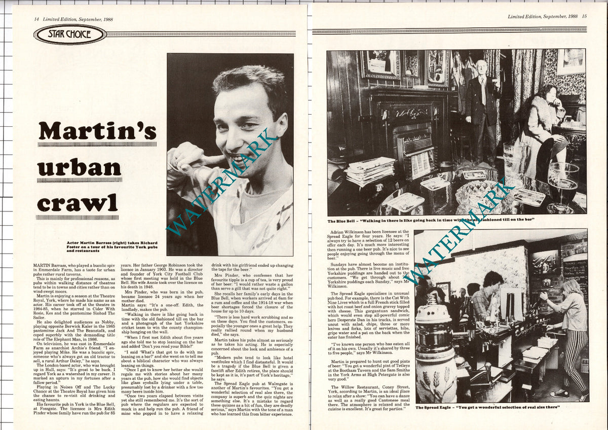 Martin Barrass Actor The Spread Eagle York Wilkinson The Blue Bell -1988 Article