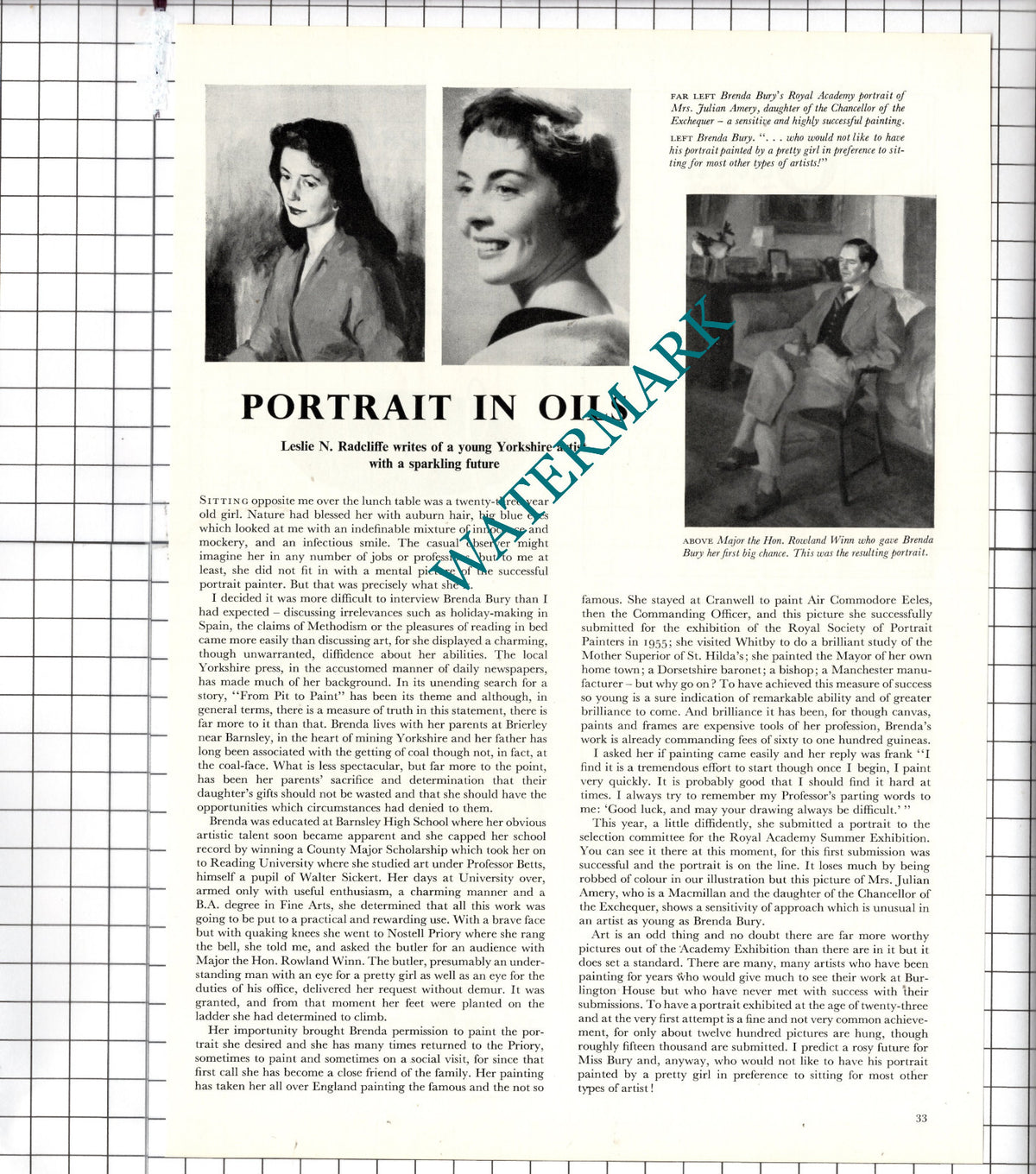 Brenda Bury Artist Brierley Yorkshire - 1956 Article
