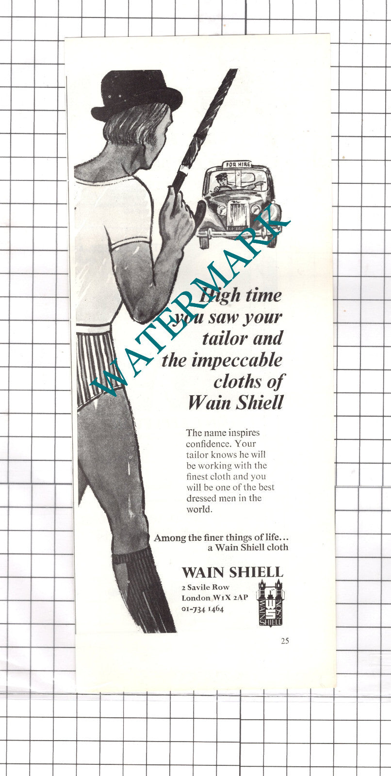 Wain Shiell Savile Row London Advert - 1972 Clipping / Print