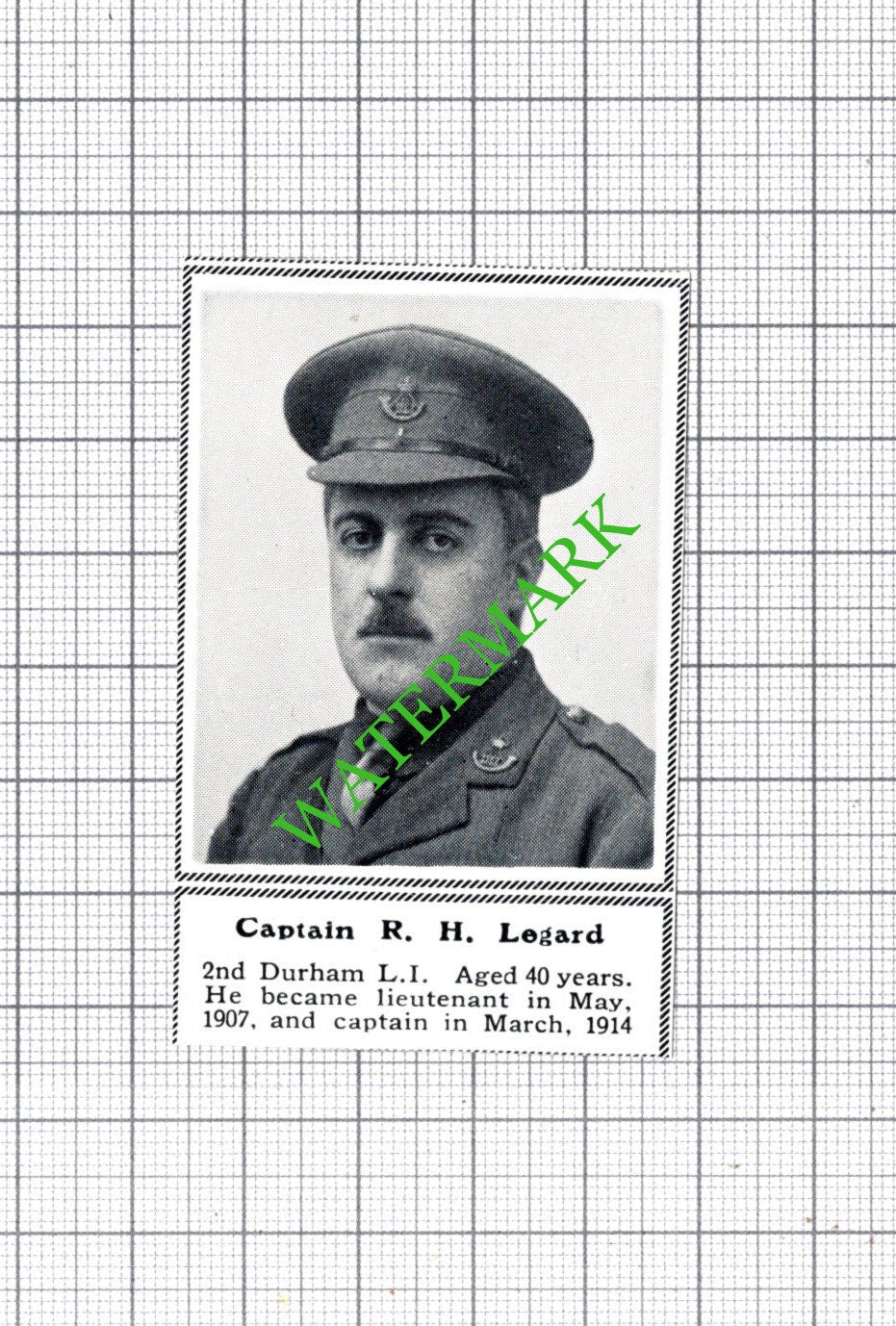 Captain R H Legard 2nd Durham Light Infantry WW1 - c.1918 SMALL Cutting