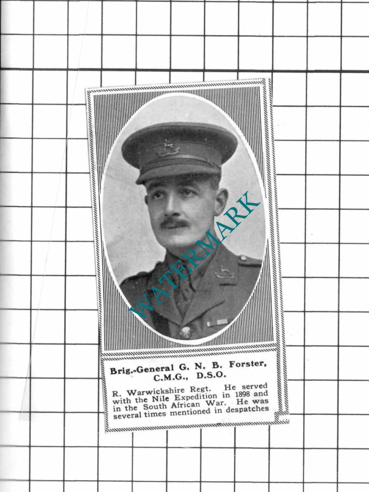 Brig General G N B Forster Royal Warwickshire Regt WW1 - c.1918 Clipping / Print
