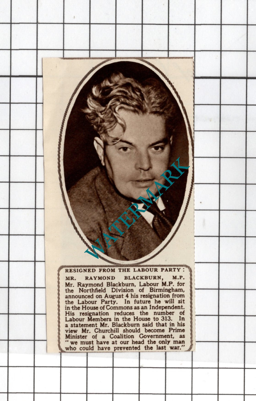 Mr Raymond Blackburn Labour MP - 1950 SMALL Cutting