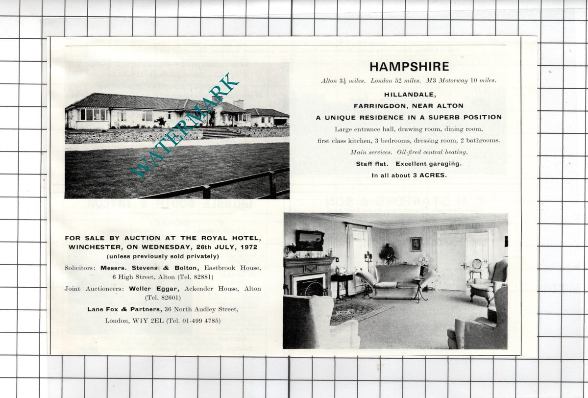 Hillandale Farringdon Hampshire House Sale Advert - 1972