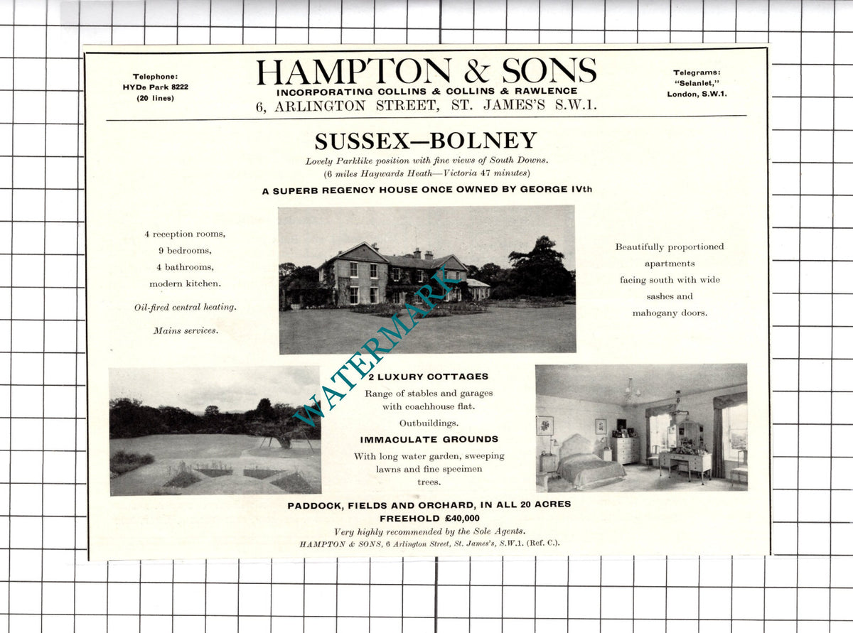 Bolney Sussex George IV House Sale Advert - 1967 Clipping