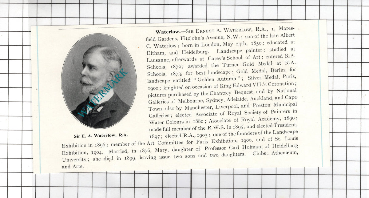 Sir Ernest A Waterlow Artist - c.1905 Clipping