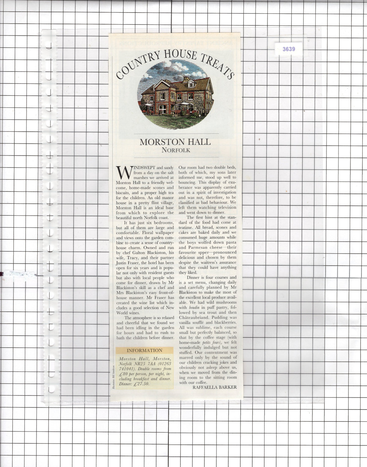 Morston Hall Morston Norfolk Blackiston - 1997 Cutting