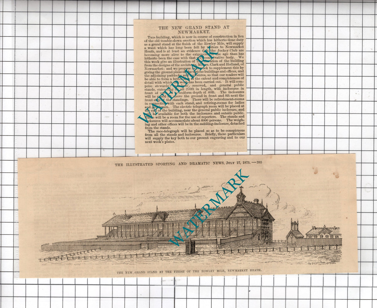 New Grand Stand Rowley Mile Newmarket Heath Horse Racing - 1875 2-Part Cutting