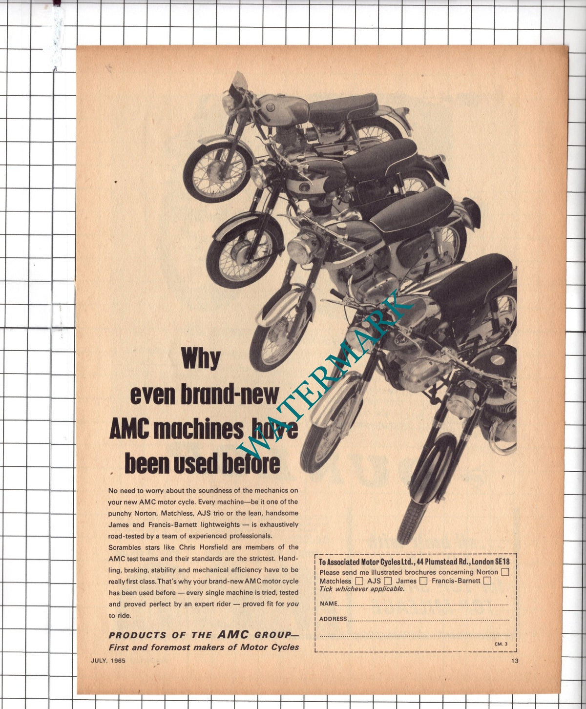 AMC Motor Cycles Advert Associated Motor Cycles Ltd - 1965