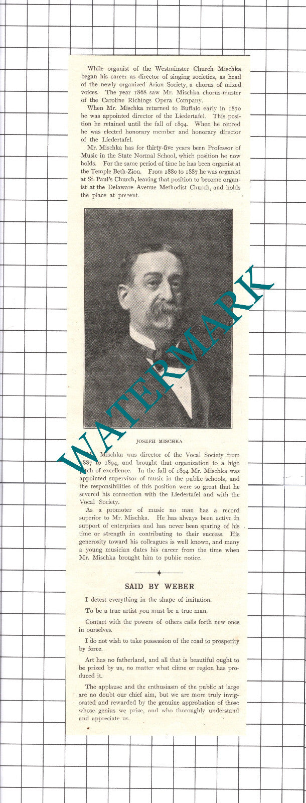 Joseph Mischka Buffalo New York - 1906 Clipping / Print