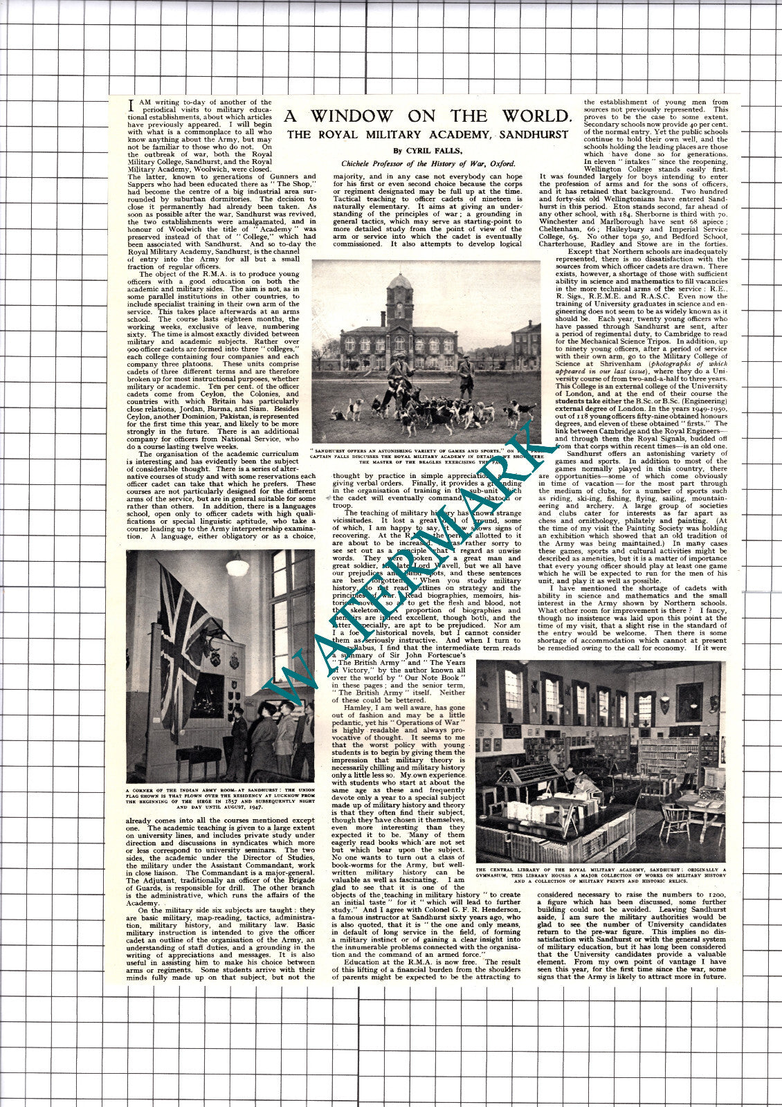 Sandhurst Royal Military Academy - 1952 Cutting / Print
